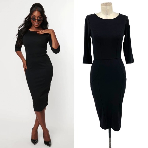 Unique Vintage Dresses & Skirts - Unique Vintage Black Sleeved Mod Wiggle Dress Size US 4
